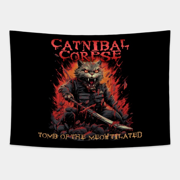 Catnibal Corpse - Tomb of the Meowtilated Tapestry by Riot! Sticker Co.