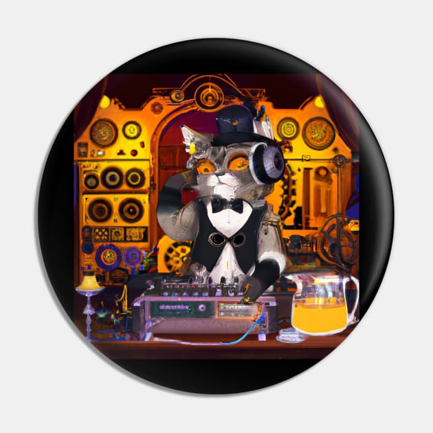 Steampunk DJ Cat #3 Pin by Philly Tees