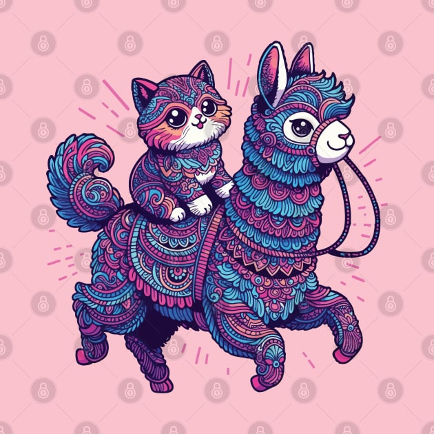 Cute cat riding alpaca by AnnArtshock