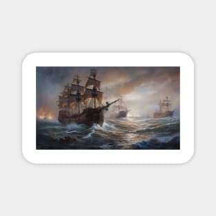 Naval Battle Between Pirate Sailing Ships, Caribbean Seascape #4 Magnet