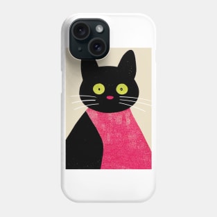 Surprised Kitty Retro Poster Vintage Art Cat Wall Eyes Pink Illustration Phone Case