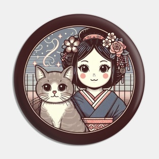 Japanese cat with Retro Anime Pin