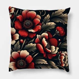 Red Floral Illustration Pillow