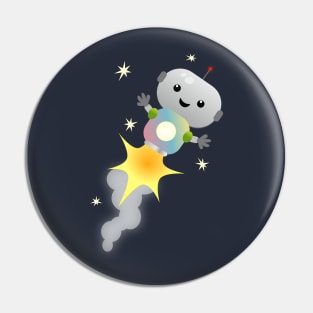 Cute robot flying in space cartoon illustration Pin