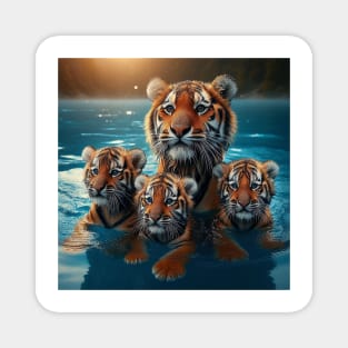 Adorable Baby Tigers Taking a Swim Magnet