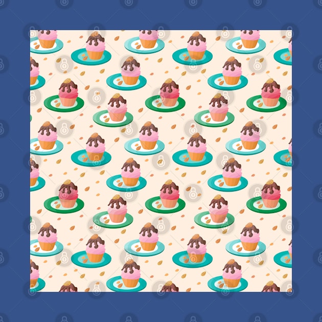 delicious cupcakes with chocolate cream and almond (light background) by Marina patterns