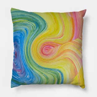 Abstract Bright Painted Rainbow Swirl Pillow