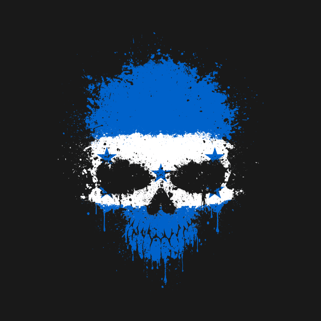 Chaotic Honduran Flag Splatter Skull by jeffbartels