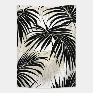 Black and White Palm Leaves Botanical Tapestry