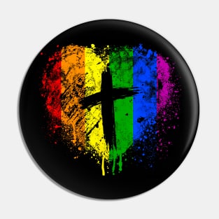 Heart with cross, Gay Pride, Christian religious Pin