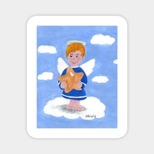 Little blond angel boy with star Magnet