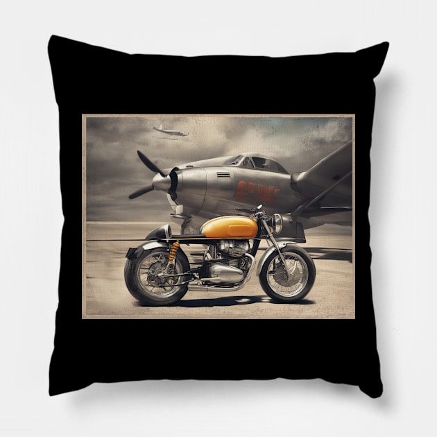 Vintage Cafe racer 50s vibe motorcycle Pillow by Bikerkulture