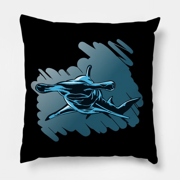 Hammerhead shark scary Pillow by TomiAx