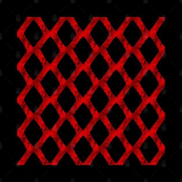 Red Grid Cube Geometric Dark Pattern by DeneboArt