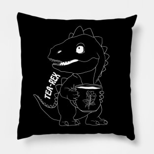 Tea Rex, T-Rex, Dinosaur, White Line Drawing Pillow