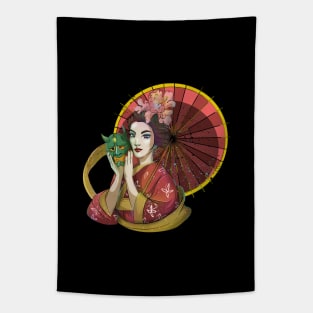 Floral Girl Gisha Tapestry