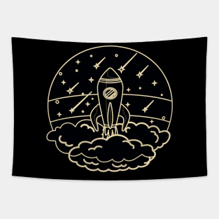 Vintage styled spaceship launch Tapestry