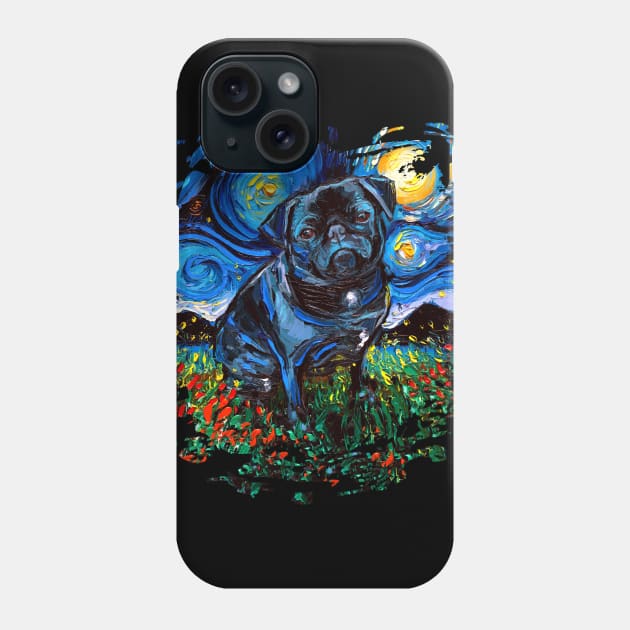 Black Pug Night (version 2) Phone Case by sagittariusgallery