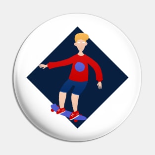 Blond skater riding on skateboard Pin