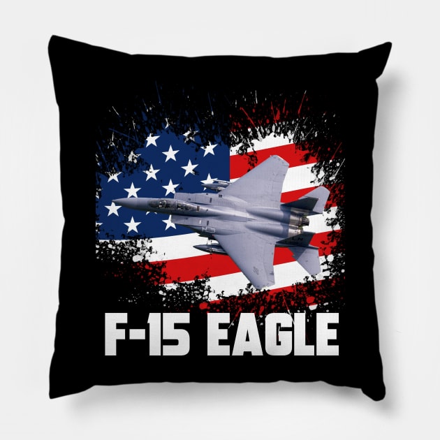 F-15 Eagle Aircraft Plane Airplane Warplane USAF Jet Fighter American USA Flag Pillow by BeesTeez