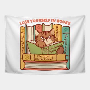 Lose Yourself in Books Kitten Tapestry