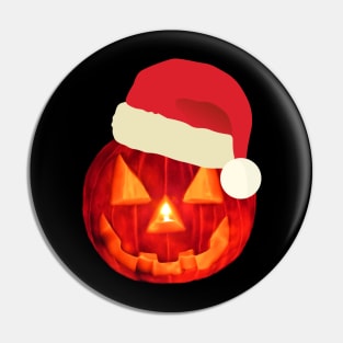 Halloween Jack O Lantern Wearing Santa Hat T-shirt Pin