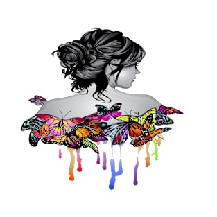 Colorful Butterflies on girl's Back T-Shirt