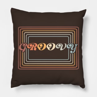 Groovy - retro 70s font with stripes in vintage colors Pillow