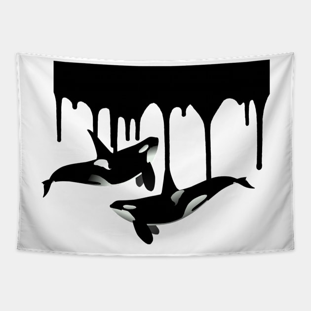 Orca Killer Whale Paint Drips Tapestry by ColorFlowCreations