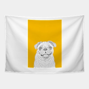 Pug Dog Portrait ( yellow background ) Tapestry