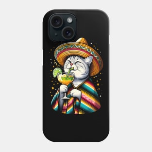 Cat Drinking Margarita Mexican Poncho Cat Lover Phone Case