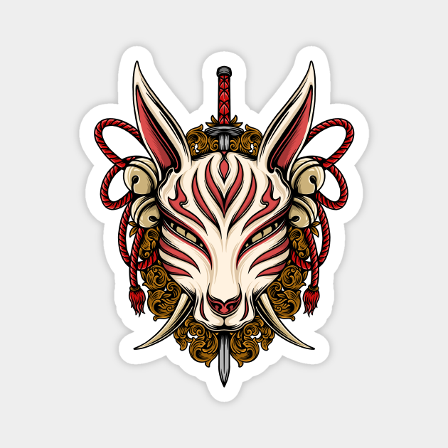 Japanese kitsune mask with sword Kitsune Mask TeePublic