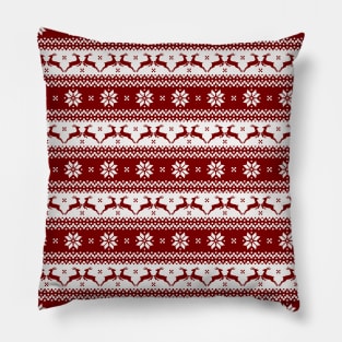 Dark Christmas Candy Apple Red Nordic Reindeer Stripe Pillow