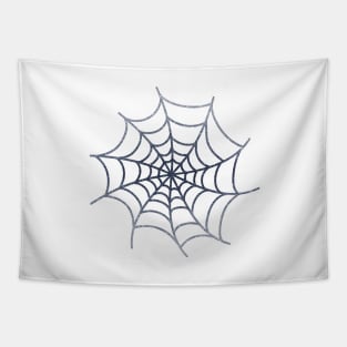 Silver Gray Glittery Spider's Web on White Tapestry