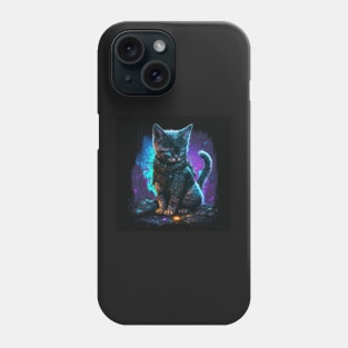 Cute futuristic cat kitty kitten with little yellow light Phone Case