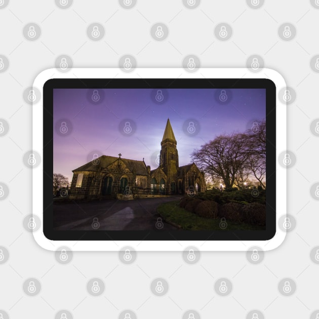 Horsforth Cemetery Church Leeds with Moon Light and Star Sky IMG 9054-RB Magnet by Spookydaz