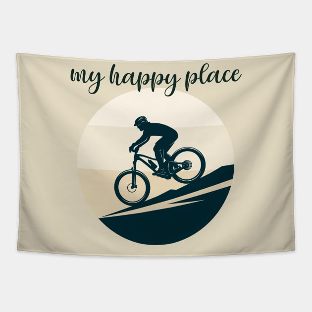 Biking Is My Happy Place Tapestry by RefinedApparelLTD