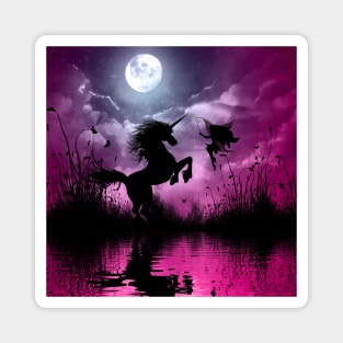 Wonderful unicorn with cute fairy in the night Magnet