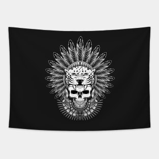 Aztec Jaguar Warrior Skull Tapestry