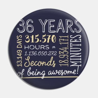 36th Birthday Gifts - 36 Years of being Awesome in Hours & Seconds Pin