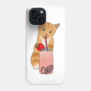 Cat Strawberry boba (fluffy orange cat) Phone Case