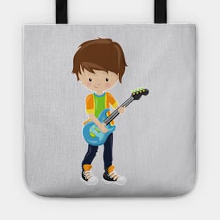 Rock Boy, Brown Hair, Guitar Player, Band, Music Tote