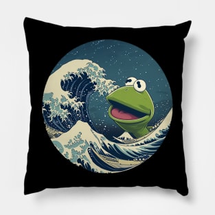 kermit at great wave Pillow