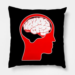 Look Forward, Think Back - Reversed Brain - red white Pillow