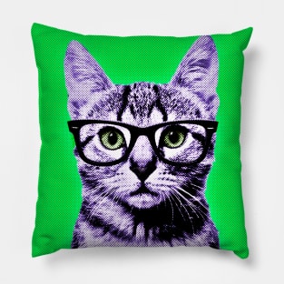 Pop Art Geek Cat in Green Background - Print / Home Decor / Wall Art / Poster / Gift / Birthday / Cat Lover Gift / Animal print Canvas Print Pillow