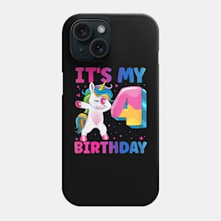 It'S My 4Th Birthday Unicorn 4 Year Old Girl Phone Case