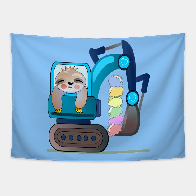 Cute sloth bear excavator vehicle with ice cream for kids Tapestry by MINIMALARTSTORY