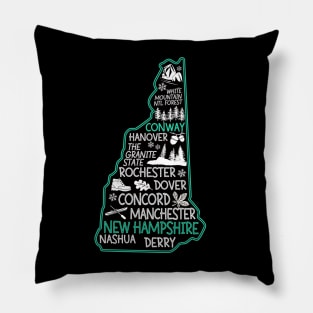 New Hampshire Conway cute map Hanover Rochester Dover The Granite State Pillow