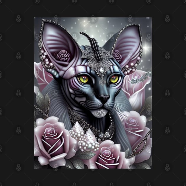 Fantasy Sphynx Cat Dazzles in Pearls by Enchanted Reverie