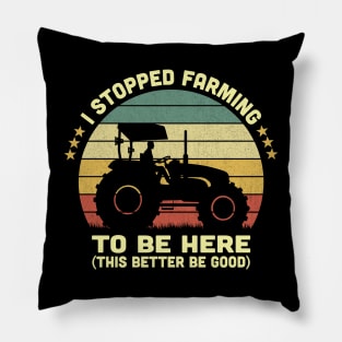 I Stopped Farming To Be Here Vintage Pillow